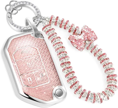 Miniatura 54 de Funda para llavero Jeep con llavero trenzado de diamante de lujo, funda suave mejorada para Wrangler Rubicon Gladiator JL JLU JT Sahara JLU Flip