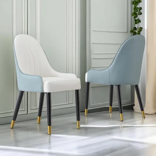 Miniatura 21 de Montary Juego de 2 sillas de comedor, modernas sillas de comedor con patas de acero dorado, elegantes sillas de piel sintética beige con respaldo