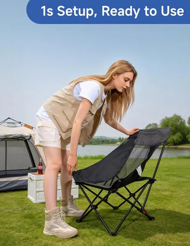 Miniatura 4 de Silla de campamento reclinable, silla plegable ajustable con respaldo de 100° a 140°, marco en X resistente que soporta 265 libras, respaldo