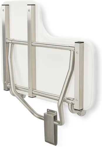 Miniatura 10 de Seachrome Asiento de ducha Lift-Assist, en forma de L, mano derecha, ADA, montaje en pared, acolchado blanco naugahído
