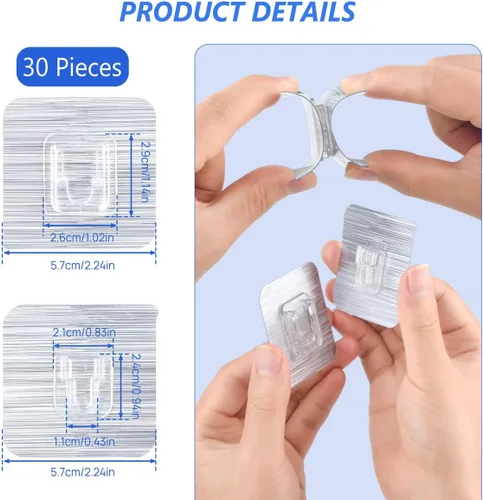 Miniatura 2 de 30 ganchos adhesivos de pared de doble cara, 15 libras máximo, resistentes, limpios e impermeables para baño, cocina, colgar cuadros