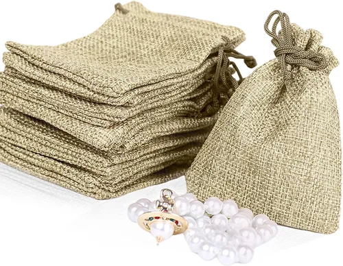 LYSXP 50 bolsas de arpillera con cordón, 3 x 4 pulgadas, color crema, bolsa de regalo, bolsas de joyería para recuerdos de fiesta de boda, Crema 3 x