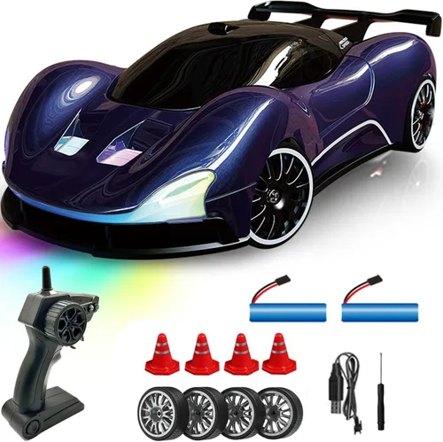 Coche de deriva a escala 1:20 con control remoto 4WD 2.4GHz Racing Sport Toy RC Car con luces LED, carreras y ruedas de deriva (azul)