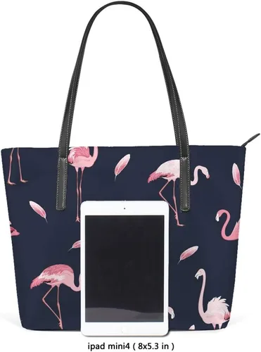 Miniatura 3 de Grandes bolsas de mano de trabajo de las mujeres de la PU de cuero de moda rosa flamencos bandada bolsos bolso del comprador bolso casual