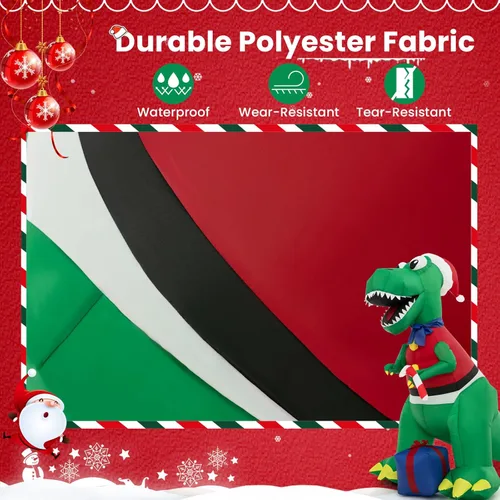 Miniatura 3 de GOFLAME Dinosaurio inflable de Navidad de 6 pies con regalo, decoración de Navidad inflable con luces LED, soplador impermeable, decoración inflable