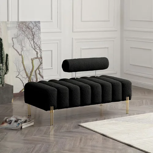 Miniatura 3 de Banco moderno de 53.2 pulgadas, cómodo banco tapizado de tela Sherpa para dormitorio con respaldo redondo ajustable, asiento de banco con patas