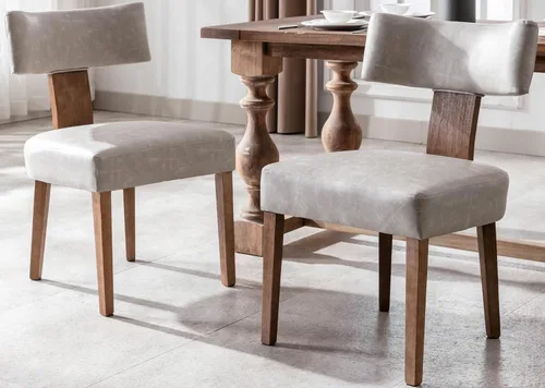 Miniatura 22 de VESCASA Sillas de comedor tapizadas de lino con patas de madera natural, modernas sillas de comedor acolchadas con ribete de cabeza de clavo
