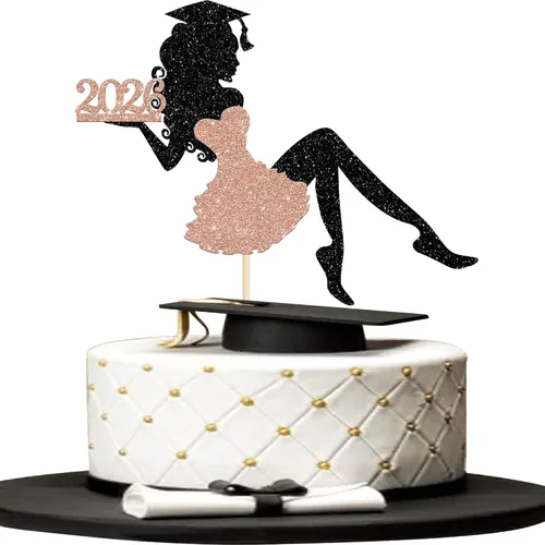 Miniatura 52 de 1 paquete de decoración para tarta de graduación para niña, con purpurina, para diploma, decoración para adultos mayores 2026, para niñas, escuela