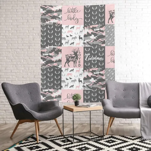 Miniatura 4 de Manta personalizada de Little Antler Man Woodland Pink con nombre y texto, manta de forro polar súper suave personalizada para sofá, cama, 50 x 60