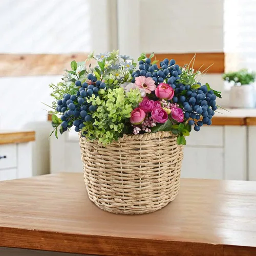 Miniatura 5 de Bayas artificiales, 4 piezas de arándanos artificiales con tallos de Navidad, frutas realistas, arándanos falsos, flores de simulación para el día