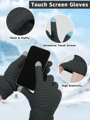Miniatura 3 de Motarto Conjunto cálido de invierno, gorro de punto, bufanda y guantes calentadores de oídos, para hombres y mujeres, cubierta cálida para clima frío