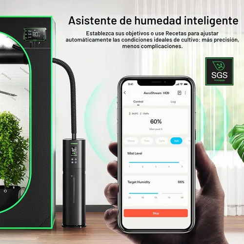 Miniatura 6 de VIVOSUN AeroStream H09 Humidificador Inteligente Wi-Fi, Humidificador de 2.38 Gal / 9 L con Sonda de Temperatura y Humedad, Control Remoto