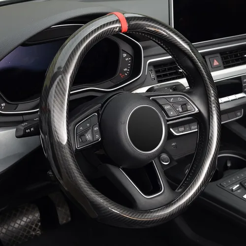 ZHOL - Funda para volante de fibra de carbono, tamaño estándar universal de 37-38 cm, accesorios de moda y deporte para volante de coche para Negro