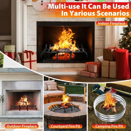 Miniatura 6 de YSEJOMP Rejilla de acero para chimenea, rejilla para estufa para quemar madera eficiente y eficaz, hogar interior y exterior, color negro mate