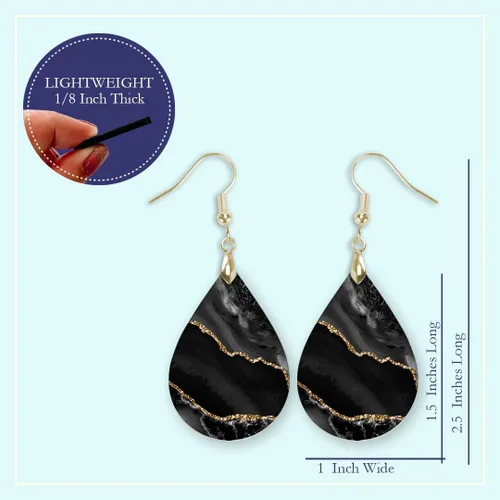 Miniatura 30 de Dangle Earrings for Women Colorful Dangling Drop Statement Jewelry Printed MDF Wood Teardrop Double Side Print Handmade by The Painted Pug