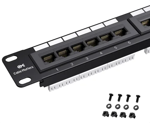 Miniatura 8 de Panel de conexiones Cable Matters de 24 puertos para montaje en rack o en pared de 19 pulgadas con barra de soporte, Panel de conexiones de red Cat6