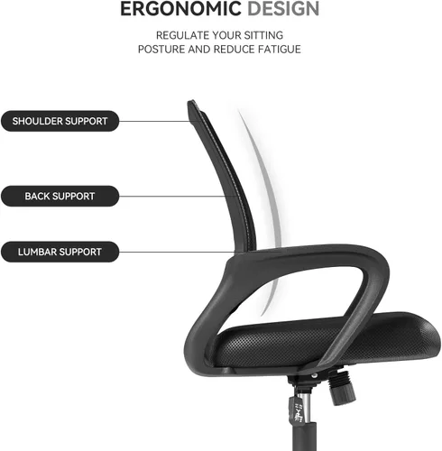 Miniatura 5 de Silla de oficina ergonómica, silla de escritorio de malla con respaldo medio, silla de computadora, color negro Soporte lumbar, modo oscilante