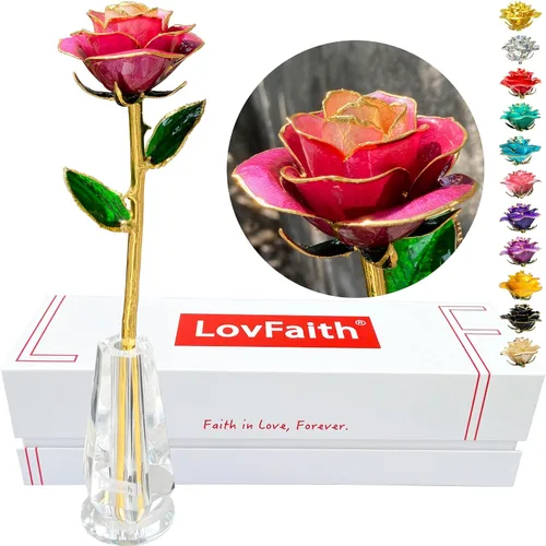 Miniatura 17 de Día de San Valentín, rosa real sumergida en oro de 24 quilates con soporte de cristal, el mejor regalo original de rosa para su esposa, aniversario