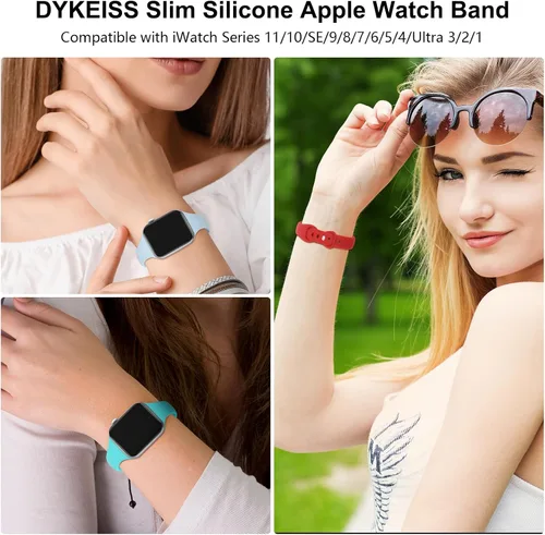 Miniatura 5 de Bandas delgadas de silicona deportivas compatibles con Apple Watch de 38mm 42mm 40mm 44mm 41mm 45mm 46mm 49mm, correa de repuesto delgada y estrecha