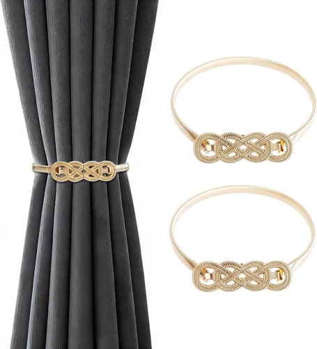 Miniatura 8 de 2Pcs Gold Curtain Tiebacks Shiny Metal Curtain Holdbacks with Exquisite Knot, Elegant Curtain Buckle for Living Room, Bedroom, Office Window