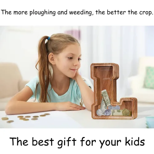 Miniatura 6 de Alcancía de madera grande personalizada con letras – Alcancía de letras para niños y niñas, regalo de cumpleaños (A)