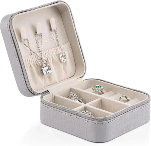 Miniatura 29 de Organizador de joyas Vlando para almacenaje y exhibición, joyero para viaje, imitación de piel, para anillos, aretes, collares.