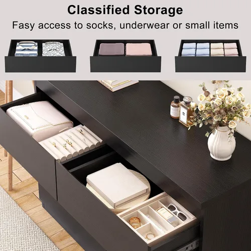 Miniatura 5 de Jocoevol Cómoda Moderna Negra de 6 Cajones - Cómoda Simple para Dormitorio, Closet, Sala de Estar, Pasillo, Entrada, Cómoda Doble de Almacenamiento