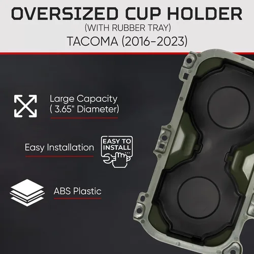 Miniatura 4 de AJT DESIGN Portavasos de gran tamaño con bandeja compatible con Toyota Tacoma 2016-2023 Se adapta a botellas de 3.65 pulgadas Organizador