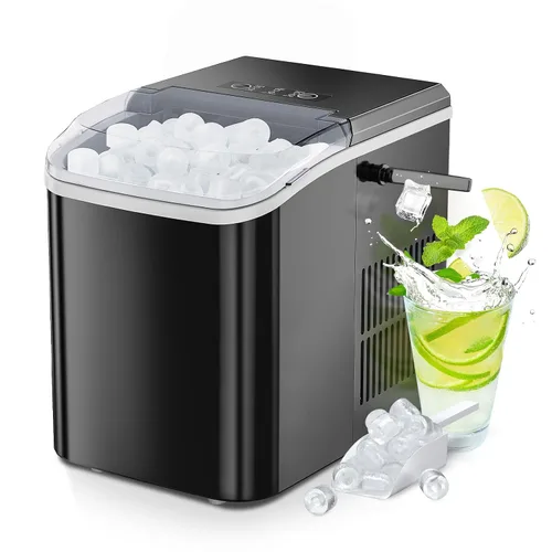 OLIXIS Máquina para hacer hielo con asa, 26 libras en 24 horas, 9 cubitos de hielo en 6 minutos, máquina de hielo portátil de autolimpieza con cesta