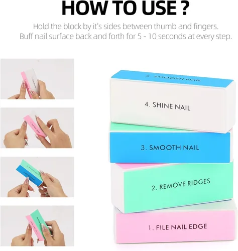 Miniatura 3 de Bloques pulidores de uñas de 4 vías para uñas naturales, bloque de pulido de uñas, limas de uñas, herramienta de forma y brillo de uñas