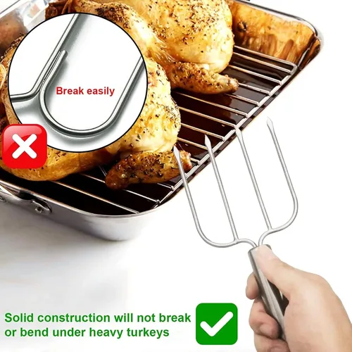 Miniatura 5 de KAYCROWN Kit de asado de Acción de Gracias – Levantador de pavos y pavos y asados de acero inoxidable con 2 agujas de adobo y tenedores de pavo