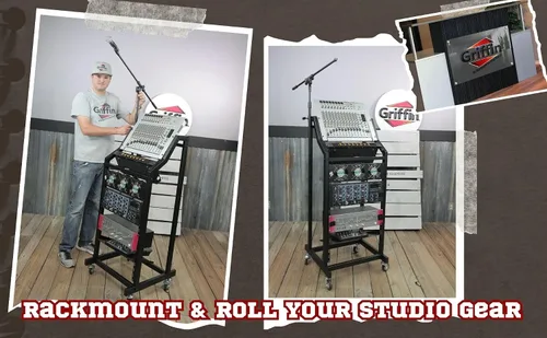 Miniatura 9 de GRIFFIN Soporte de carrito de montaje en rack y plataforma mezcladora superior 25U (serie Studio-XPRO Steel) - Soporte para cabina de música rodante