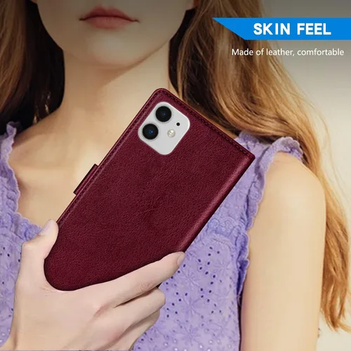 Miniatura 6 de ZZXX Funda tipo cartera para iPhone 11 con bloqueo RFID, ranura para tarjetas, función atril, cierre magnético, funda protectora de cuero para Rojo