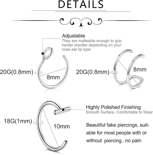Miniatura 3 de Zolure - Anillos de imitación, anillos falsos para cejas, pernos de labret de labios falsos, bolas de reemplazo, puntas con 100 piezas de pegatinas