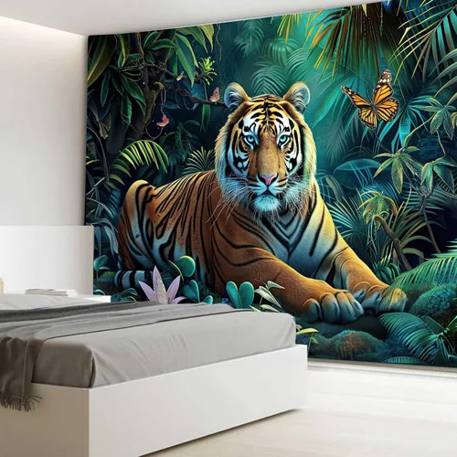 Miniatura 3 de MERCHR Tapiz de bosque natural, tapiz para colgar en la pared, diseño de animales de tigre, paisaje, paisaje, para dormitorio, sala de estar