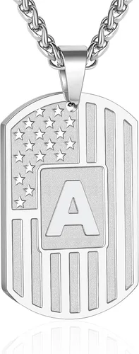 Miniatura 21 de Bellino Regalos de graduación – Collar con letra inicial de la A a la Z para hombres, niños, adolescentes, acero inoxidable, bandera estadounidense