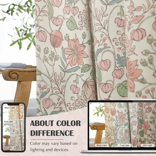 Miniatura 8 de jinchan Cortinas de Guardería 95% Blackout Rosa 63 Pulgadas de Largo Cortinas Florales para Habitación de Niñas, Cortinas de Estilo Granja para Sala