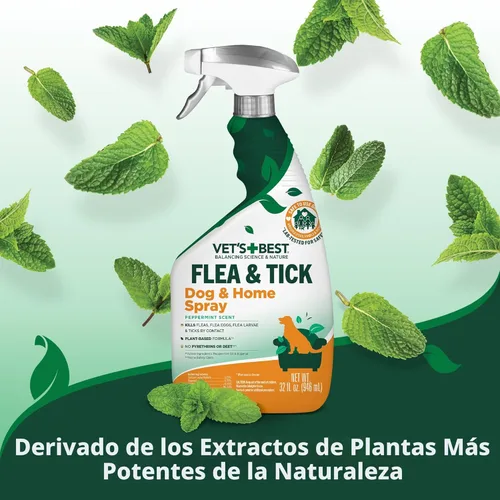 Miniatura 4 de Vet's Best Spray para pulgas y garrapatas para el hogar, tratamiento de pulgas y garrapatas a base de plantas para perros y uso en interiores, spray