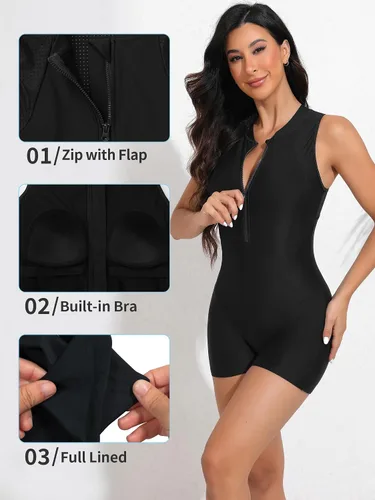 Miniatura 3 de ATTRACO Trajes de baño atléticos de una pieza para mujer, con cremallera, trajes de baño modestos