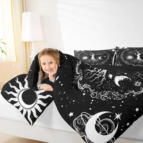 Miniatura 6 de Erosebridal Juego de ropa de cama con diseño de árbol de la vida, juego de edredón de sol y luna, ropa de cama gótica bohemia tamaño individual, 2