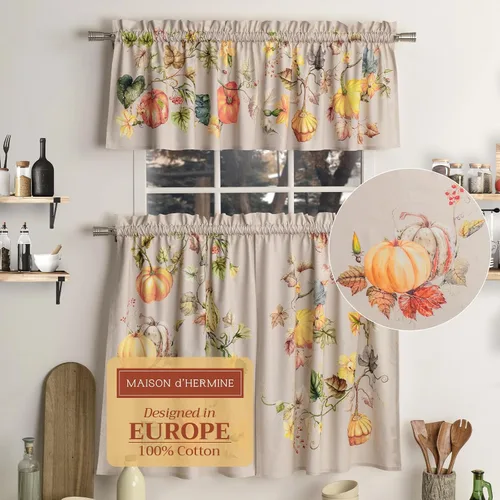 Miniatura 35 de Maison d' Hermine Juego de cortinas de cocina para ventanas, juego de cortinas de cocina 100% algodón, cenefas para el hogar [2 niveles