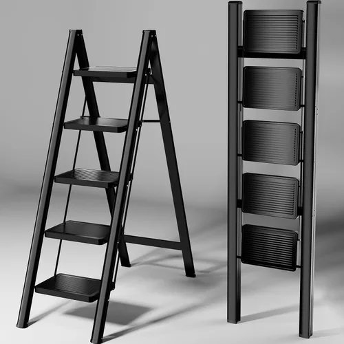 Miniatura 12 de Escalera plegable de 3 escalones, resistente taburete pequeño de 330 libras para adultos, escalera de armario con pedales anchos antideslizantes