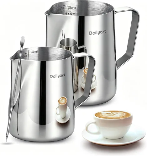 Miniatura 9 de Jarra para Espumar Leche, Dailyart 350ml/12oz Jarra para Espumar Leche de Acero Inoxidable 304 con Escala, Accesorios para Máquina de Espresso