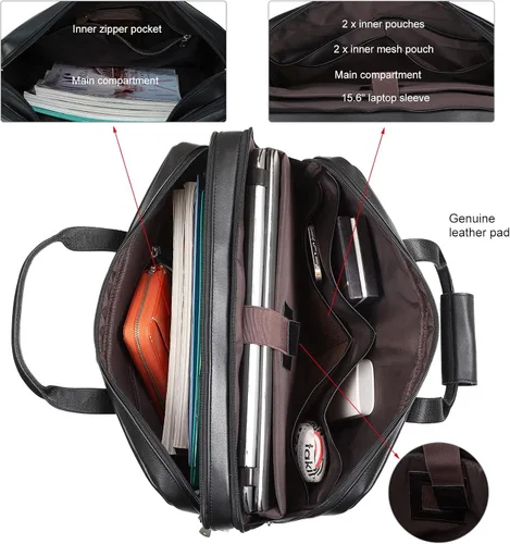 Miniatura 5 de Masa Kawa Maletín de cuero para hombre de 17/15.6" con bandolera para laptop, bolsa de hombro con mensajero para negocios, viaje, trabajo, estuche