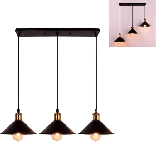 FIRVRE Lámpara colgante industrial de 3 luces, lámpara colgante de metal ajustable, iluminación colgante vintage para cocina, restaurante, comedor,