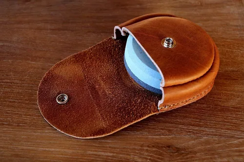 Miniatura 4 de 1844 Helko Werk Germany Bolsa de cuero para afilar piedra - Portador de grano completo genuino para tu disco de afilar o piedra