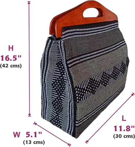 Miniatura 2 de MEXICANDOO Set of Authentic Mexican Handcrafted Woven Handbag with Wooden Handles and Matching Clutch Bag for Women or Girls