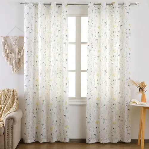 Miniatura 2 de naturetalk Cortinas de privacidad con patrón floral mixto, no se transparentan, cortinas lisas y sedosas con ojales plateados antiguos en la parte