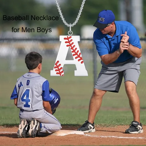 Miniatura 6 de VEEHOO Collar de béisbol para hombres y niños, letra inicial de la A a la Z, joyería de béisbol con colgante de joyería de béisbol para niños