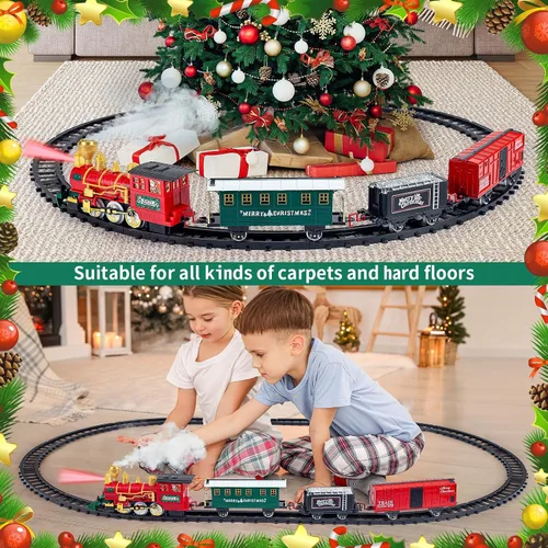 Miniatura 6 de Juego de Tren para Niños, Juego de Tren de Navidad para Debajo de los Árboles, Juguetes de Tren Eléctrico para Niños y Niñas con Locomotora